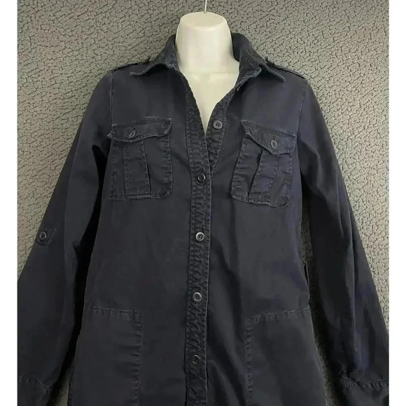 J.Crew Dark Blue Trench Dress Sz 4 - Button Up Long Sleeve Collared 100% Cotton - Picture 12 of 12